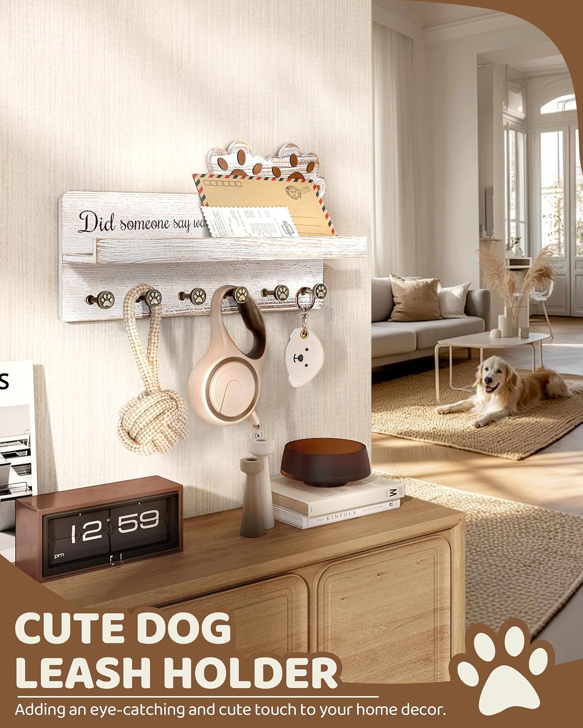 MTERSN Cute Dog Leash Holder for Wall for Pet Station Organizer, Brown