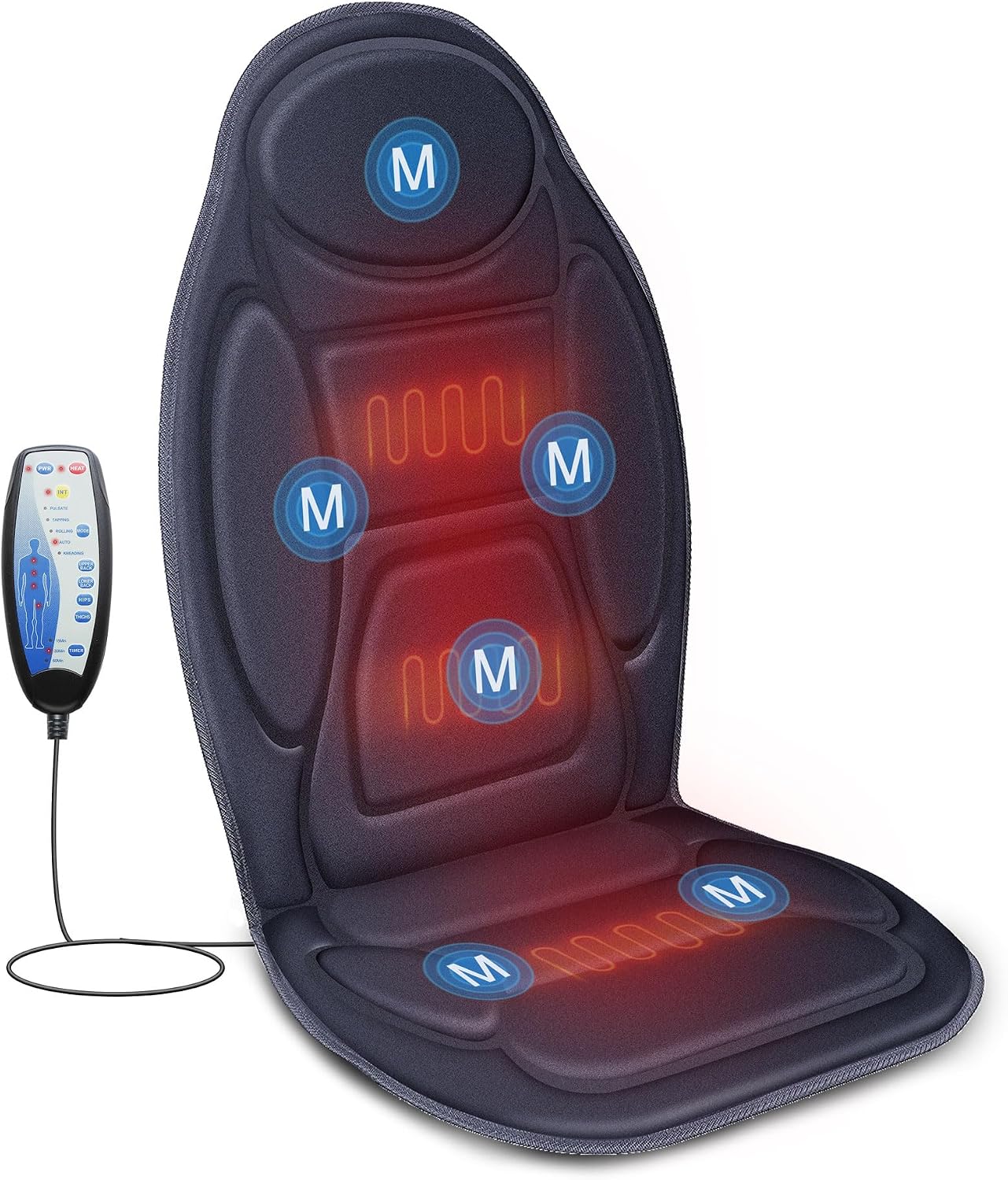 Snailax Vibration Massage Seat Cushion with Heat, 6 Vibration Motors, 6 Massage Modes, Heated Massage Chair Pad for Office Chair, Home Recliner & Desk Chair, Back & Seat Massager with Remote