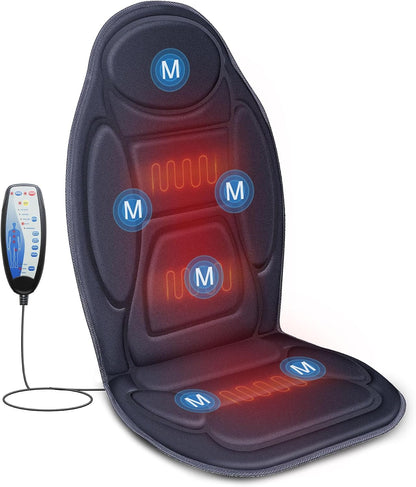 Snailax Vibration Massage Seat Cushion with Heat, 6 Vibration Motors, 6 Massage Modes, Heated Massage Chair Pad for Office Chair, Home Recliner & Desk Chair, Back & Seat Massager with Remote