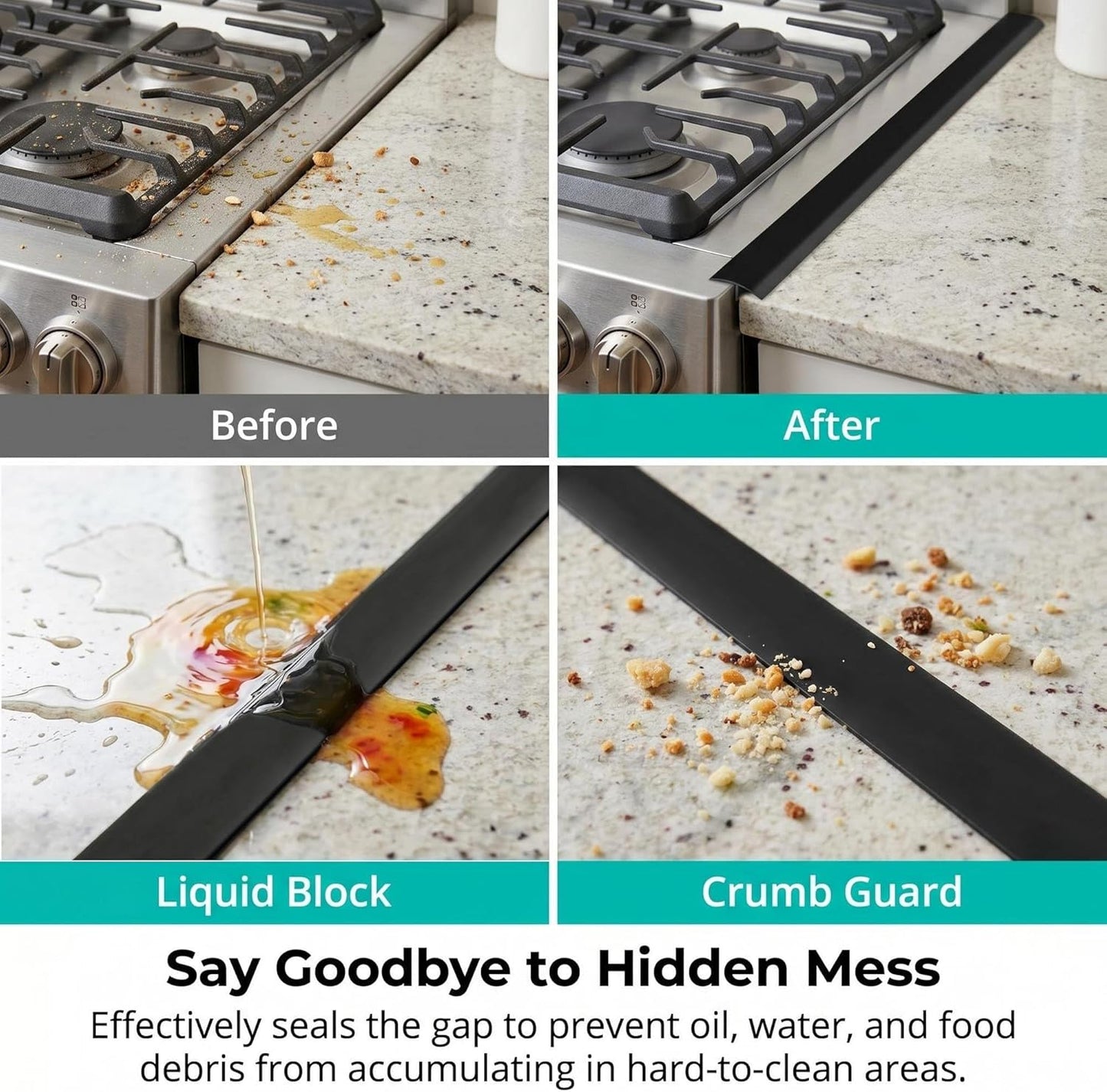 CARGEN 21 Inch Silicone Stove Counter Gap Cover Filler 2PK Black | Flexible kitchen silicone, easily cut to trim for shorter gaps, perfectly seals stove counter spaces, easy to clean