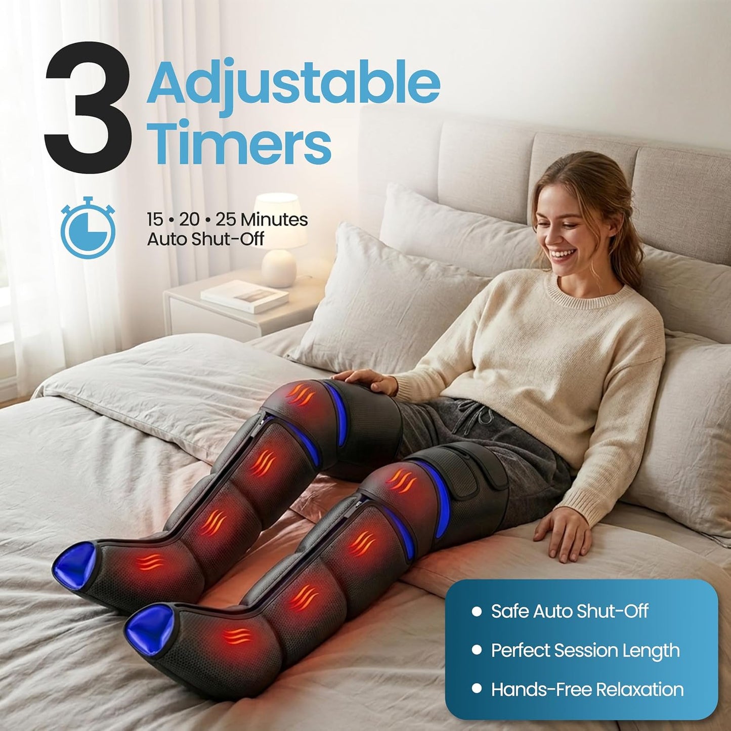 Leg Massager with Heat for Feet, Calves & Thighs, Air Compression | Handheld controller, 9 intensities, 6 modes, 3 heat levels; feet, calves & thighs, circulation & pain relief, USA Owned