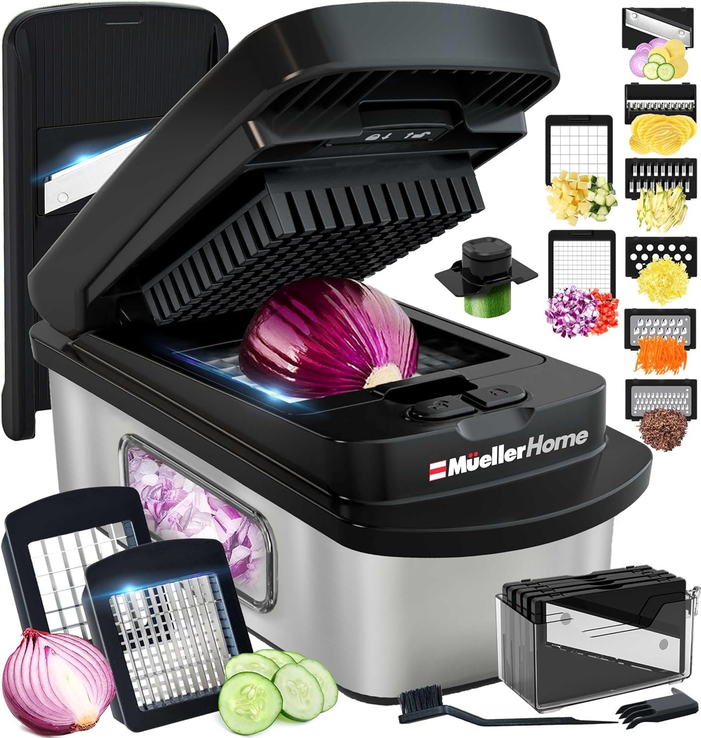 Mueller The Real Original Pro Vegetable Chopper & Mandoline Slicer, 10-in-1 | since 2013, 8 Blade Food Veggie Chopper, Onion Vegetable Cutter with Container, Kitchen Gadgets & Essentials
