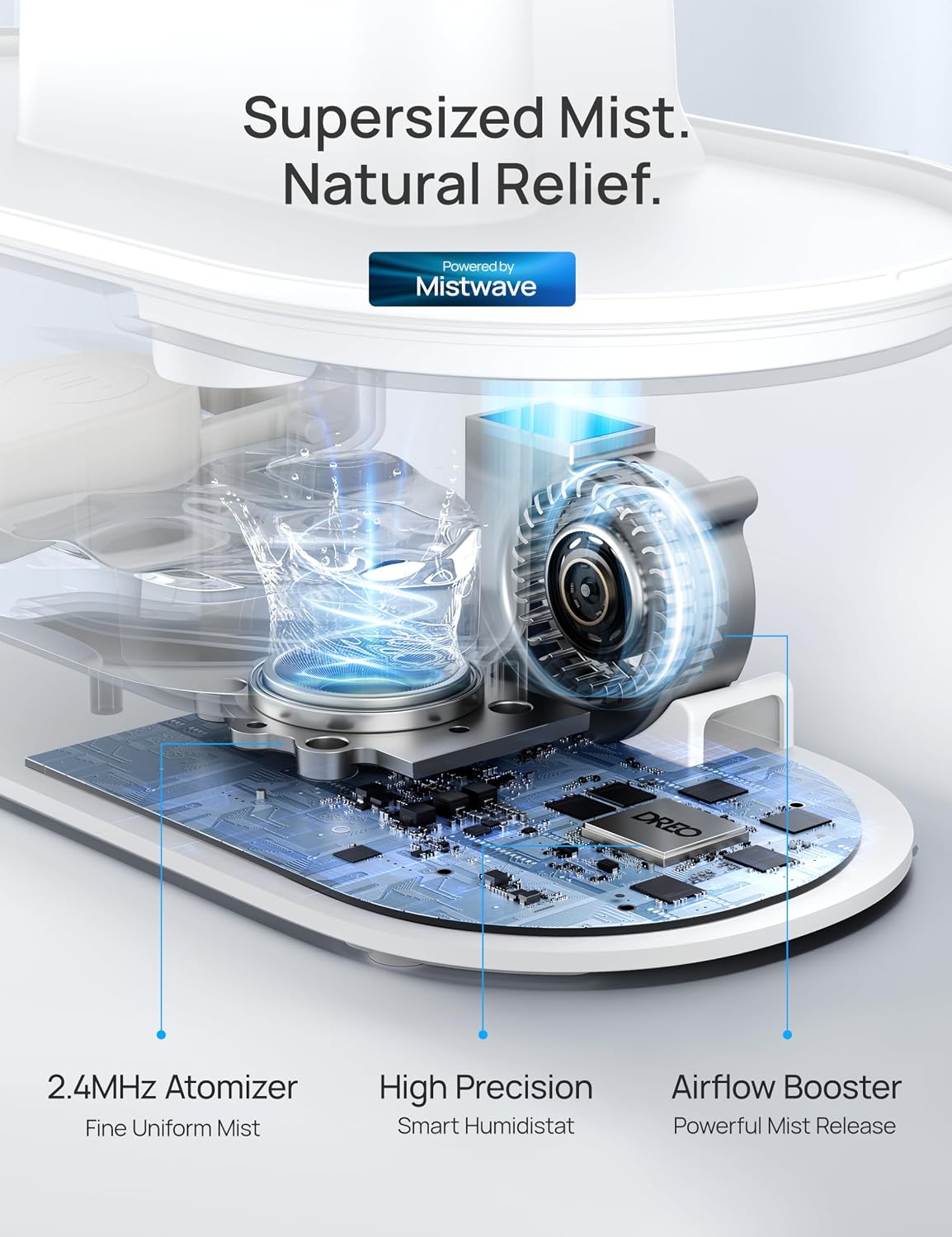 DREO Smart Humidifiers for Bedroom, 4L Cool Mist Humidifier