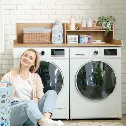 DTK Washer Dryer Wood Countertop with Shelf, Laundry Topper with Non-Slip Mat,27.55" Depth x 54" Width Dryer Covers for The Top with Edge Rails, Black