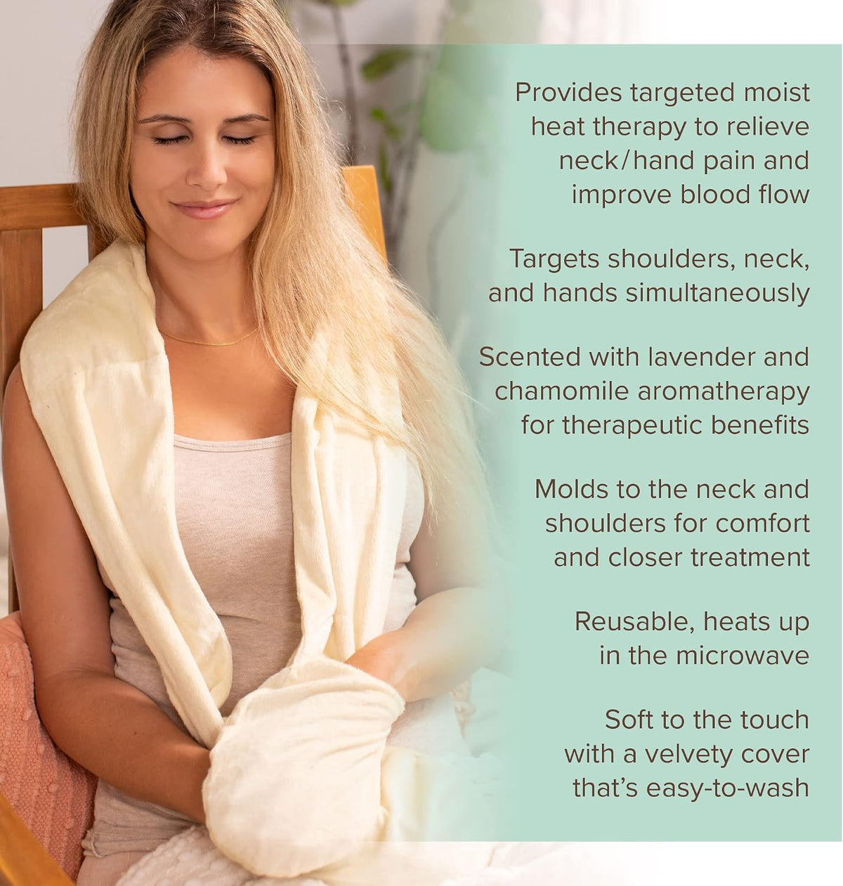 Bed Buddy Microwavable Neck Wrap with Hand Warmer Pockets, Comfort Heated Wrap for Neck, Shoulders, and Hand, Microwavable for Moist Heat Therapy, Reusable Heat Pack, Lavender Aromatherapy, Yellow