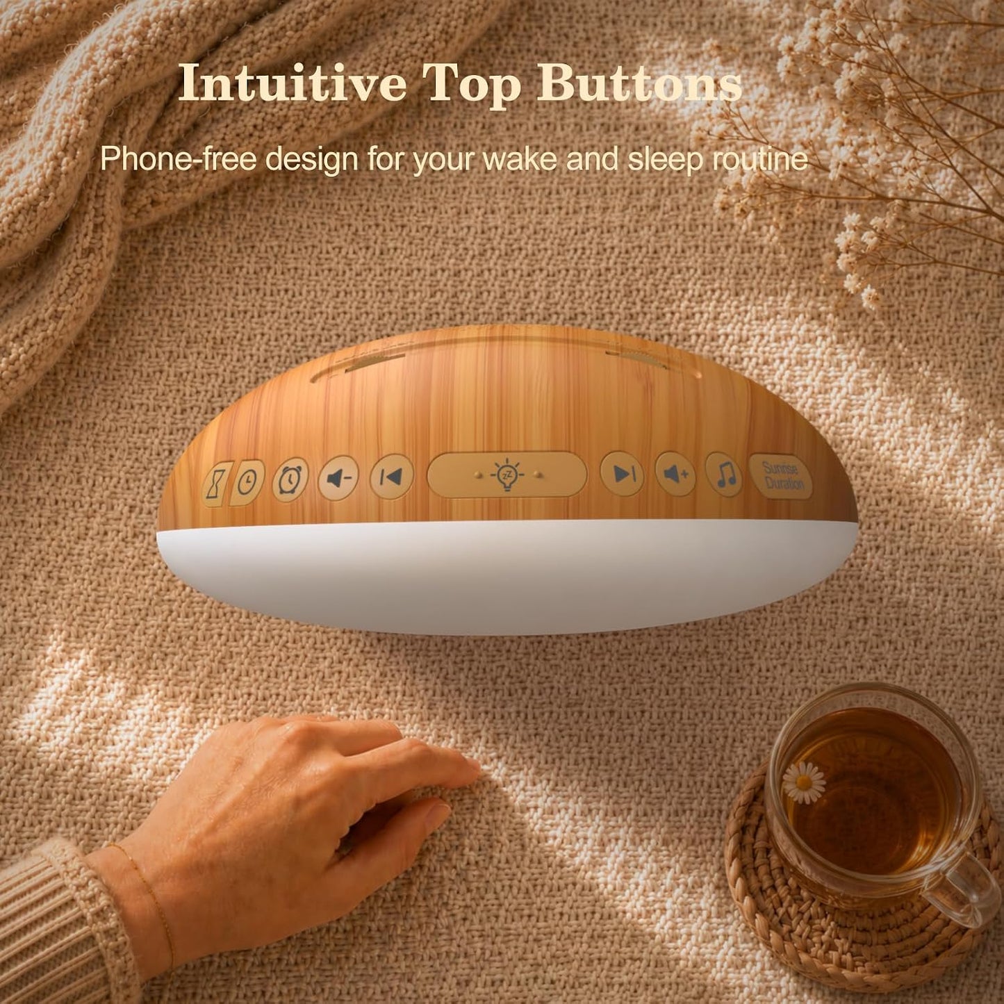 REACHER Wood Grain Sunrise Alarm Clock and Sound Machine Nightlight, Digital Dimmable Clock for Bedroom, 26 Sleep Sounds, White Noise Machine for Baby, Adults, Wake Up Light Alarm Clock for Kids | Digital Dimmable Clock for Bedroom, 26 Sleep Sounds,