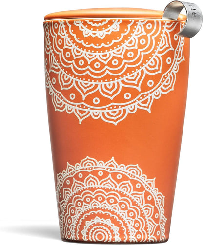 Tea Forte Double-Walled Ceramic Kati Cup, Noir, 12 oz | Insulated Ceramic - Stainless Steel Loose Leaf Infuser - Keeps Tea Hot Longer - Lid Included - Microwave & Dishwasher Safe
