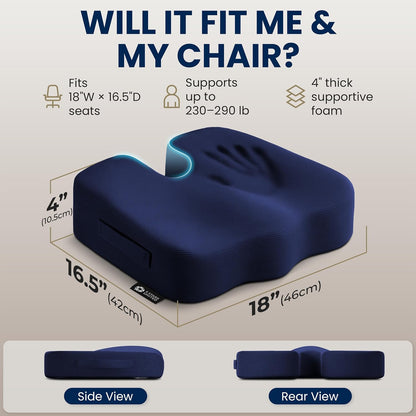 5 STARS UNITED Seat Cushion - Memory Foam Chair Cushion for Tailbone Pain Relief - Ergonomic Support for Coccyx, Sciatica & Butt - Office, Desk & Gaming Chair, Car Seat, Wheelchair, Airplane, Black