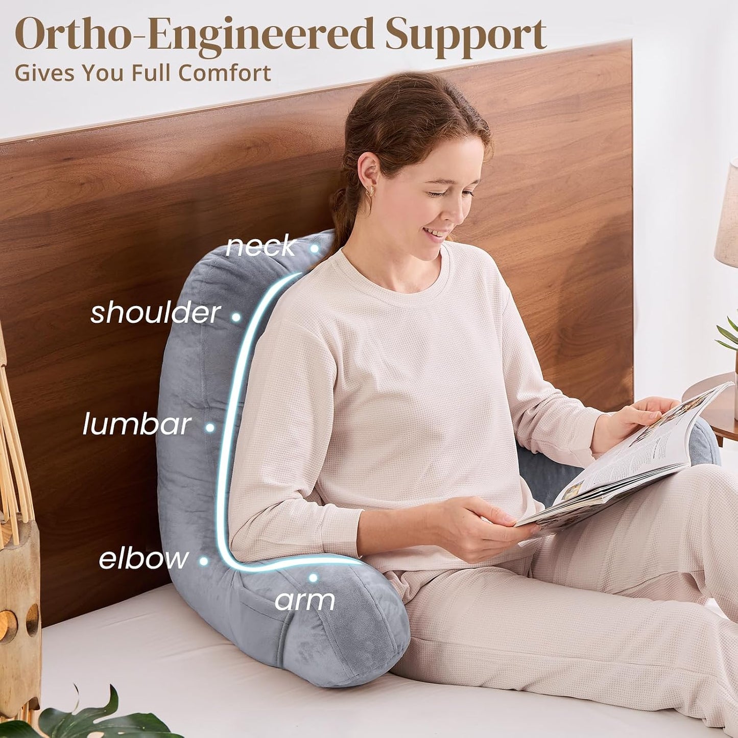 Sasttie Reading Pillows for Sitting in Bed Adult, Back Pillow Bed Sitting Up, Back-Rest Support Cushion for Sit Up on Couch, Sofa, and Floor, Dorm Essentials, Oeko-Tex Certified, Dark Grey