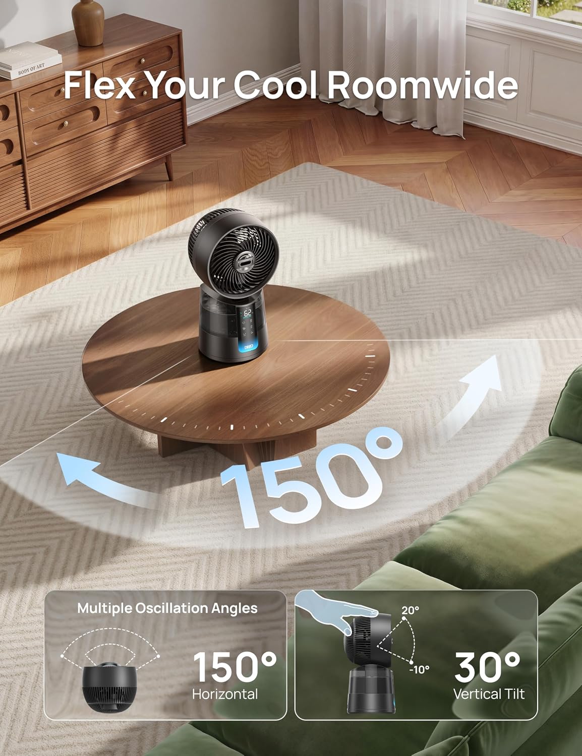 DREO TurboCool Misting Fan 516, 5℉ Drop Cooling Fans that Blow Cold Air | 150°+30° Omni-directional Oscillating, Evaporative air cooler, 26 ft/s Wind, Ultrafine Mist, 20dB, 6 Speeds 2 Modes, Grey