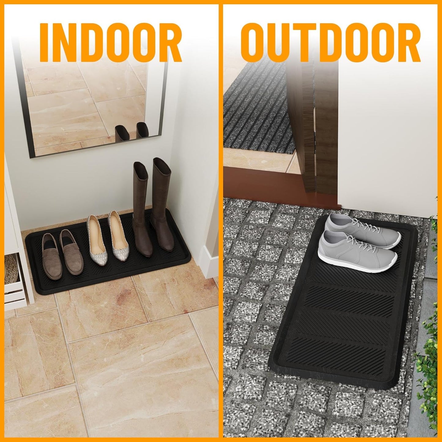 Ottomanson Waterproof Boot Tray Rubber Shoe Mat with Raised Edges, Heavy Duty Non Slip All Weather Entryway Mat for Shoes and Pets, Indoor Outdoor Use, 18" x 28"