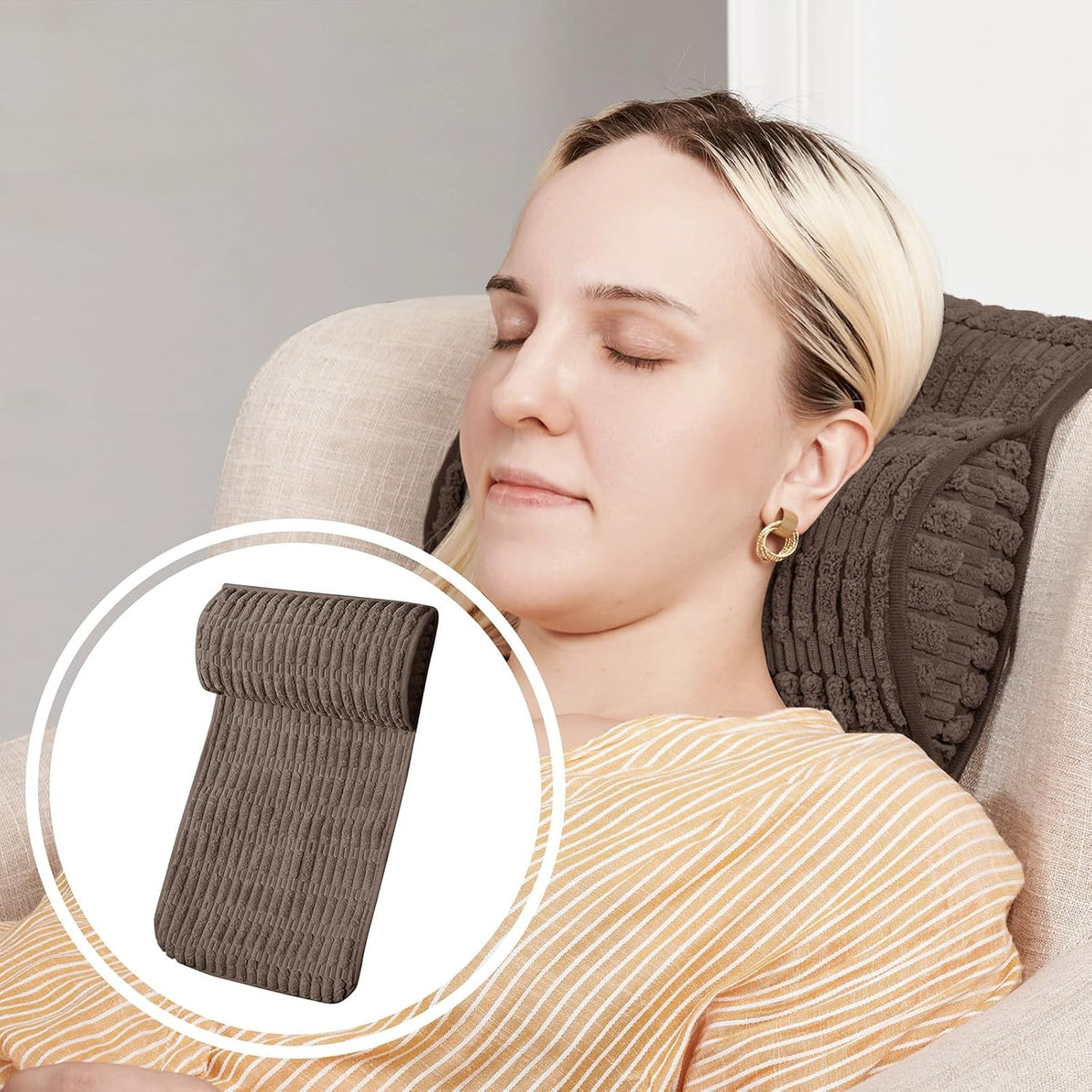 WdFour Headrest Memory Pillow, Support Cushions for Neck, Back or Foot for Sofas, Recliners, Office Chairs, Massage Chairs for Neck Pain Relief and Cervical Support(Khaki, 13" Wx2.7 D).