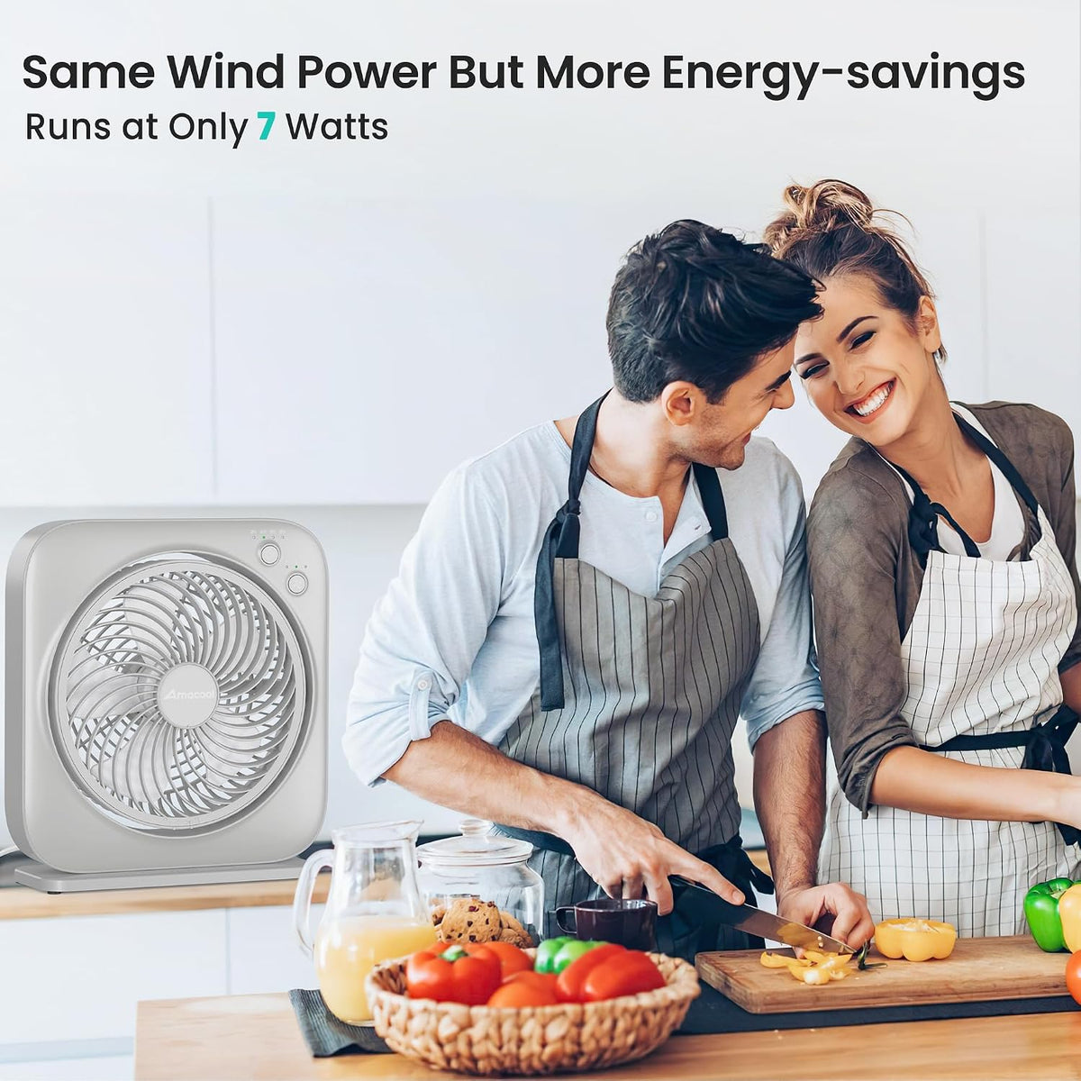 AMACOOL Table Fan, 12 inch Box Fan with 3 Adjustable Speeds & 8HRS Timer, Adjustable Angle Quiet Air Circulator, Desktop Fan for Bedroom Bathroom Kitchen Office, AC Adapter Included-Grey