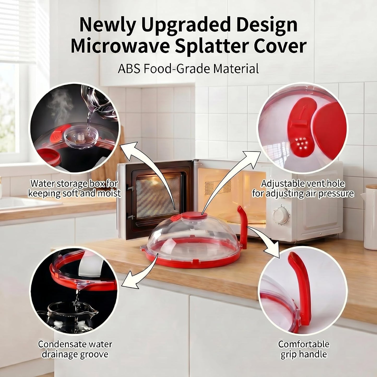 Microwave Splatter Cover with Water Steamer and Vent Hole, BPA-Free, 11.22" | Microwave Cover for Food, Plastic Splatter Guard for Microwave to Keeps Food Soft and Moist and Microwave Clean and Tidy