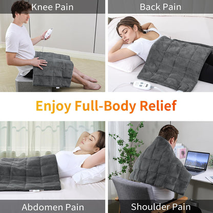 Heating Pad for Back - Weighted Heated Pad for Neck, Shoulder, Cramps and Knee, 3 Massage Modes & 3 Heat Levels, Auto Shut Off, Warm Gifts for Adult, 12"x24"