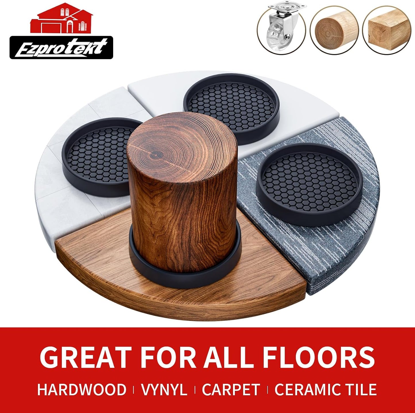 Ezprotekt Non Slip Furniture Pads, 12 Pcs 2" Anti Skid Rubber Furniture Caster Cups, Anti-Slip Furniture Coasters for Hardwood Floors, Anti Slide Floor Protectors for Bed Couch Stoppers (Black)