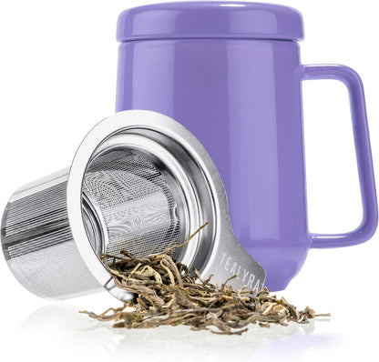 Tealyra - Peak Ceramic Red Tea Cup Infuser - 19-ounce - Large Tea High-Fired Ceramic Mug with Lid and Stainless Steel Infuser - Tea-For-One Perfect Set for Office and Home Uses - 580 milliliter