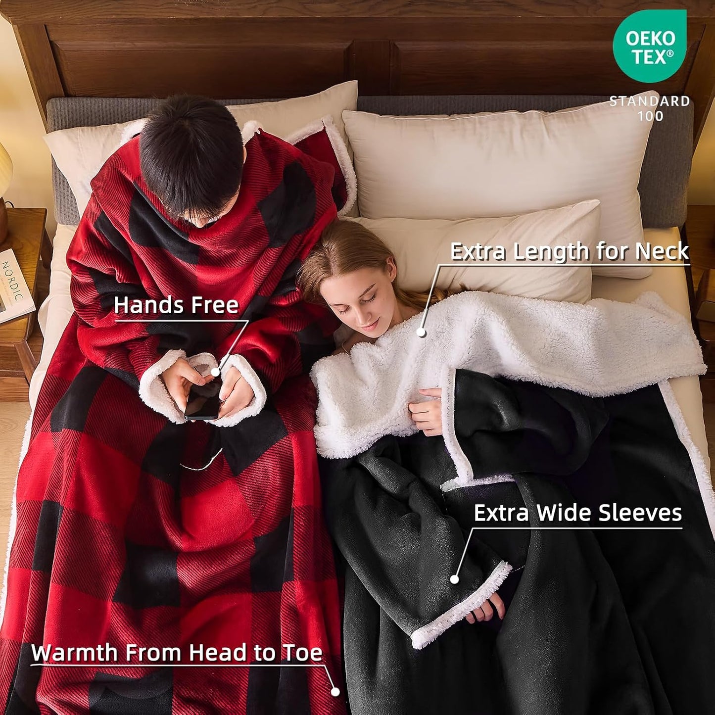 IFNOW Sherpa Wearable Blanket with Sleeves, Oversized Snuggle Robe, Purple | 430GSM Thick, 55x69", Big Pocket, TV Blanket,Fall Winter Dorm Essentials or Office, Christmas Birthday Gifts for Women Men