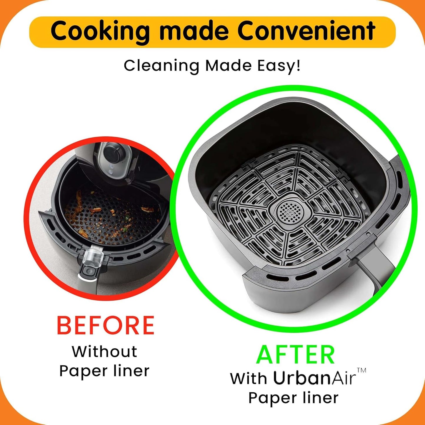 UrbanAir 6.5-Inch Square Air Fryer Paper Liners 125pcs for Easy Cleanup - Non-Stick, Heat-Resistant, and Perfect Fit for Hassle-Free Cooking | Bleach-Free Parchment| (6.5 in/16cm 125pcs)