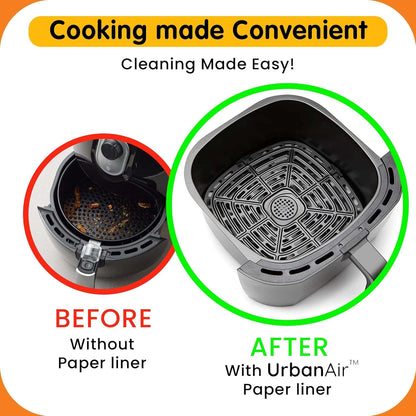 UrbanAir 6.5-Inch Square Air Fryer Paper Liners 125pcs for Easy Cleanup - Non-Stick, Heat-Resistant, and Perfect Fit for Hassle-Free Cooking | Bleach-Free Parchment| (6.5 in/16cm 125pcs)