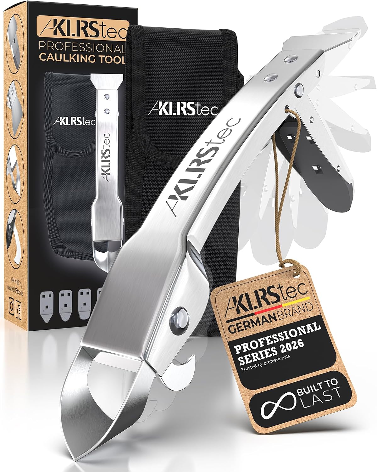KLRStec Silicone Caulking Tool Kit, 4 in 1 Caulk Remover Tool & Scraper | Silicone caulk remover tool, stainless steel blade, foldable caulking tool design