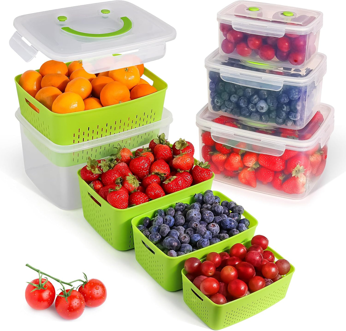 Fruit Storage Containers for Fridge - Set of 4 - Airtight Lid Keeps Fresh - For Fruit & Vegetable Storage - Space-Saving Design - Ideal for Produce, Berries, Snacks - Pink