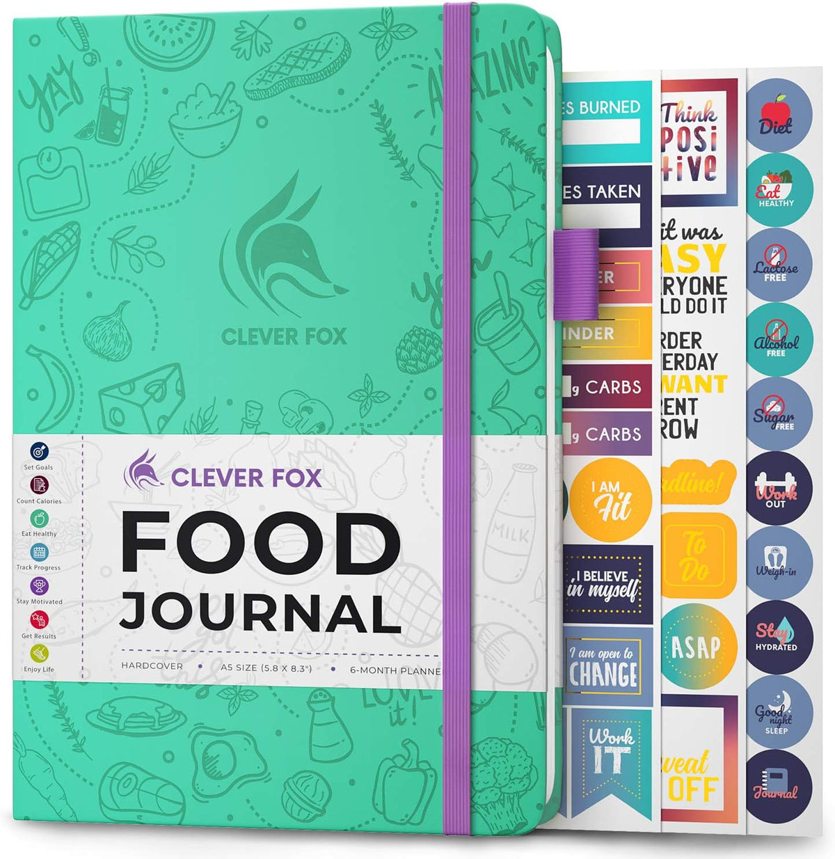 Clever Fox Food Journal for Women & Men, Weight Loss Tracker, Aquamarine