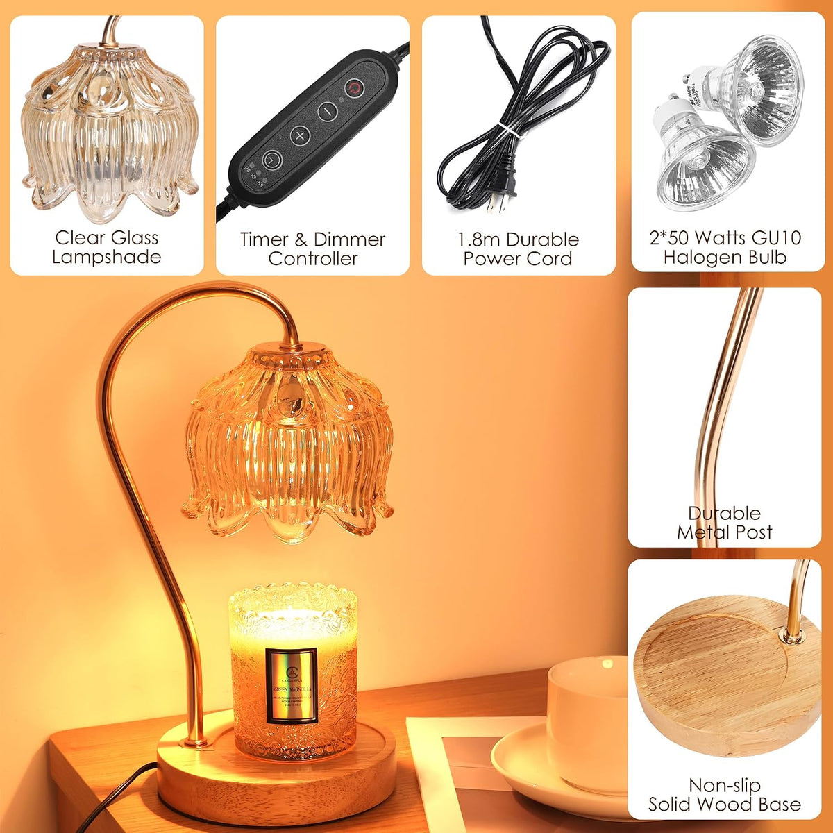 Flower Candle Warmer Lamp with Timer & Dimmer