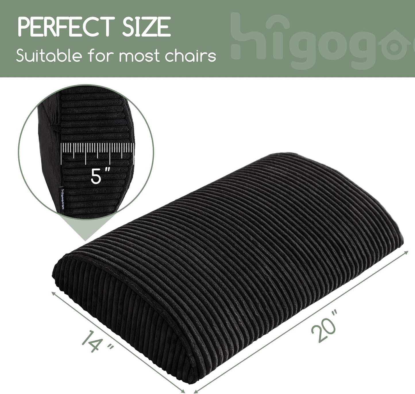 HIGOGOGO Lumbar Support Pillow for Recliner Chair/Accent Chair/Couch, Memory Foam Back Support Cushion for Elderly, Recliner Cushions for Back Rest, Pain Relief, Reading, Washable Cover, Brown