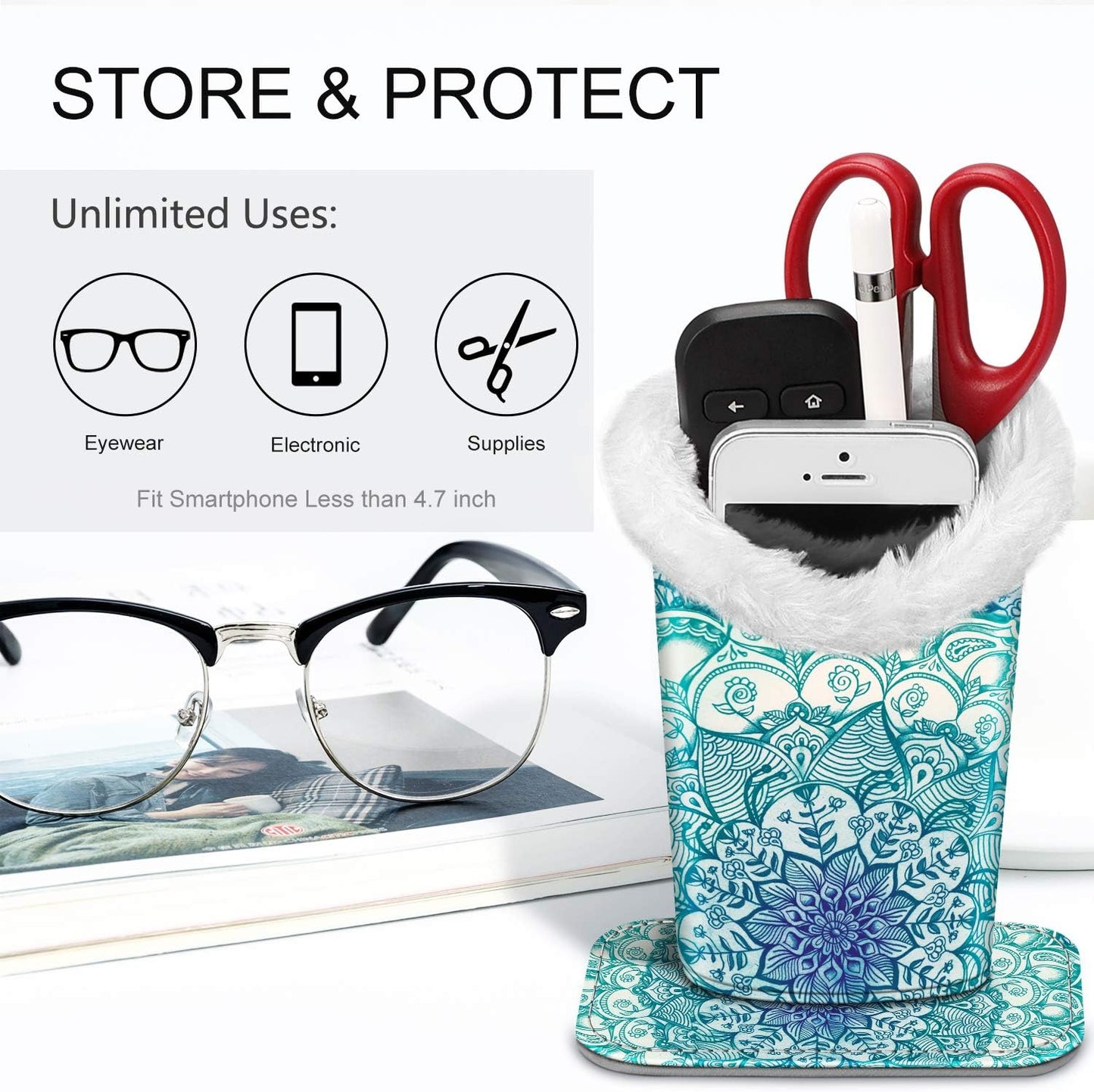 FINTIE Plush Lined Eyeglasses Holder, Glasses Stand Case For Nightstand | Soft Plush Lining, Bedside Eyeglasses Holder, Office Desktop Organizer, Small Item Storage, Anti-Scratch - Colors B