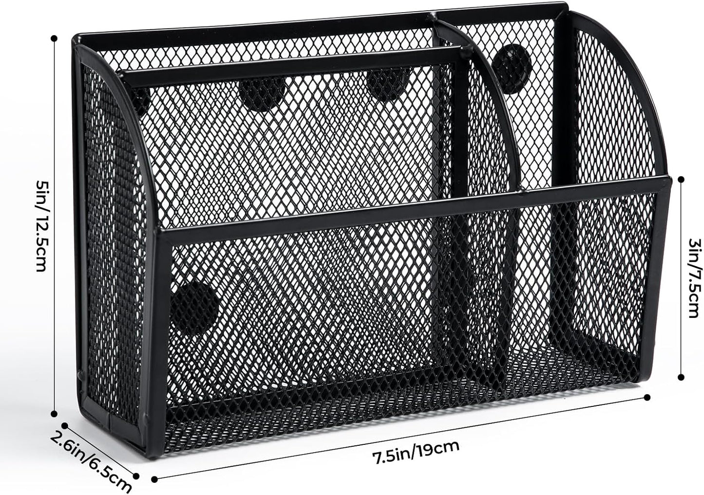 M&G Magnetic Pen Holder Dry Erase Marker Holder, Strong Magnet Metal Mesh Pencil Holder for Whiteboard, Refrigerator and Locker, 3 Compartments Magnetic Basket Organizer, Black