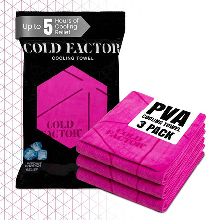 COLD FACTOR Instant PVA Cooling Towels, Cooling Neck Wraps, Blue, 3 Pack | 5 Hours of Cooling, UPF 50+, Soft Cooling Towels for Neck and Face, Machine Washable, Ideal for Sports & Workouts, 3"x29.5"