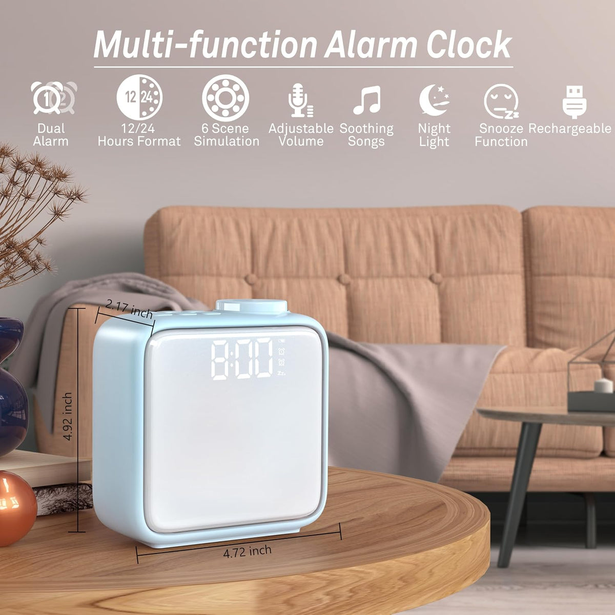 AIRIVO Alarm Clock Night Lights, Built-in Battery Alarm Clock for Bedrooms, 6 Scenes & White Noise Sync, Dual Alarms & Snooze, for Heavy Sleepers, Gifts for Kids Teens