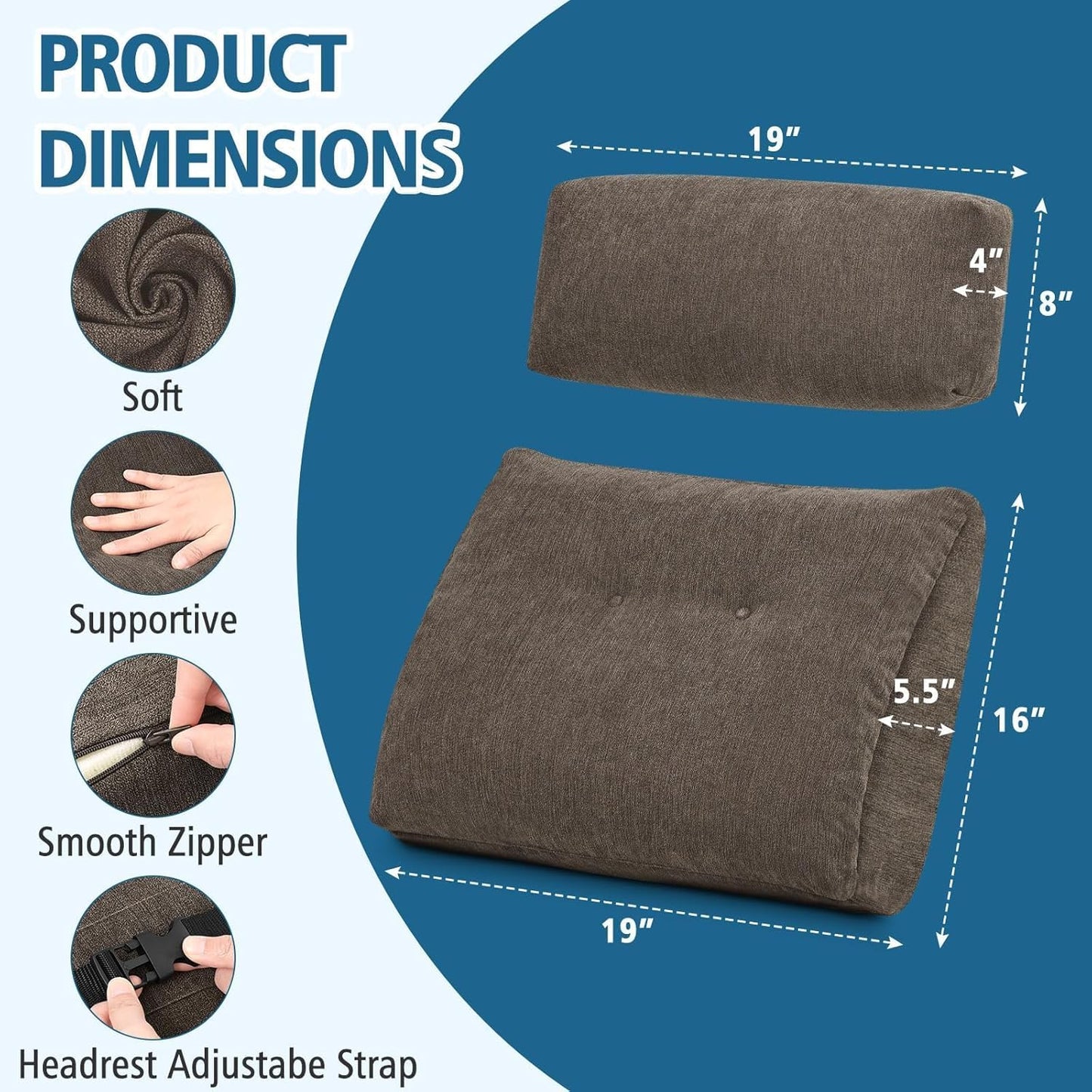 Back Support Pillow for Recliner Soft Dual Layer Lumbar Support Pillow with Shredded Memory Foam Ergonomic Orthopedic Couch Lumbar Cushions for Elderly Lower Back Pain Relief Dark Grey