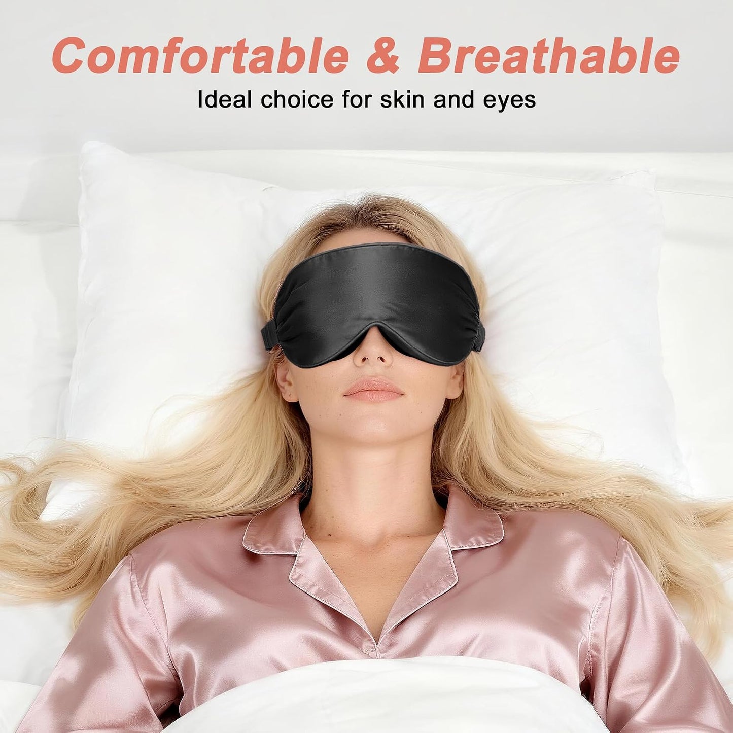 VOCOSTE 3D Silk Sleep Mask with Travel Pouch, Bean Pink | No Eye Pressure for Side Sleepers, Adjustable Strap Ensures Fit, Travel Pouch Keeps Clean