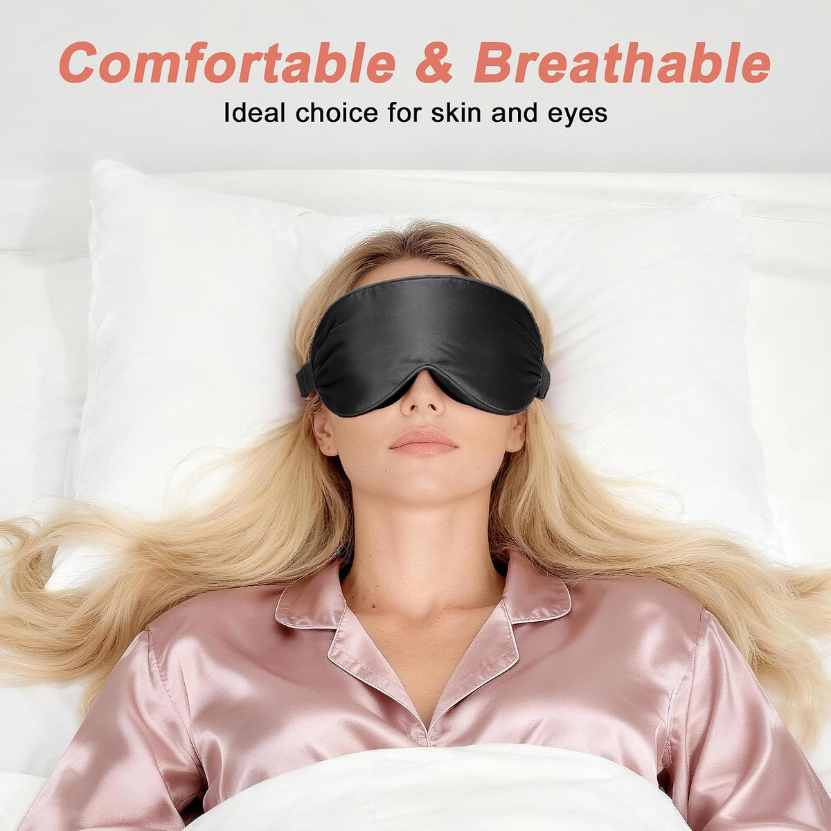 VOCOSTE 3D Silk Sleep Mask with Travel Pouch, Bean Pink