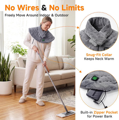 Weighted Heating Pad for Neck and Shoulders Back, Plug-in Heated Shoulder Wrap with 12V 2A Power Cord, No Battery Large Neck Heating Pad, 3 Heat Settings & Auto Shut Off, Ideal Gift for Mom and Dad