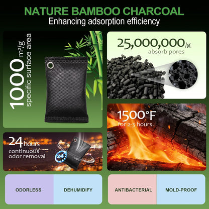 Activated Charcoal Odor Absorber, 10 Pack Natural Shoe Odor Eliminator, Bamboo Charcoal Air Purifying Bags, Sneaker Deodorizer and Moisture Absorbers for Clean Footwear, Shoe Odor Remover
