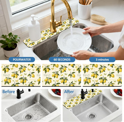 2 Pcs Kitchen Sink Splash Guard Faucet Mat Wood Grain Pattern Faucet Mat for Sinks Natural Wood Color Absorbing Drying Mats for Kitchen Bathroom, 23.6x5.5inch