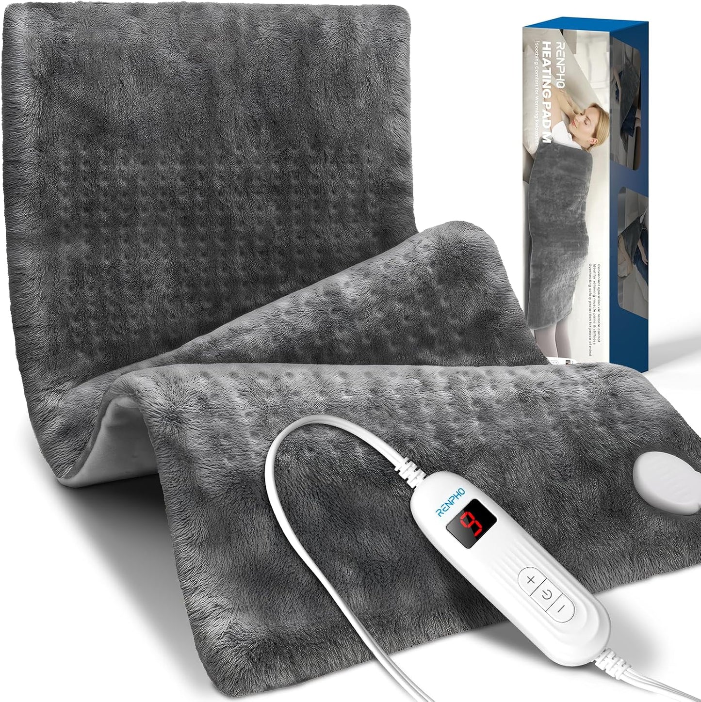 RENPHO Electric Heating Pad for Back with 10 Heat Levels, FSA Eligible HSA | Fit for Neck, Shoulder, Knee, Arm & Leg, Birthday Gift for Women, Men, Mom & Dad, HSA Approved, ETL Certified, 12 x 24", Gray