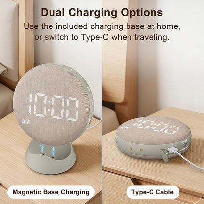 SolaceRise Extra Loud Alarm Clock Vibrating Bed Shaker for Heavy Sleepers | Auto-Dim Digital Clock for Hearing Impaired Deaf - Portable Rechargeable Battery for Bedroom Travel Dorm - Putty