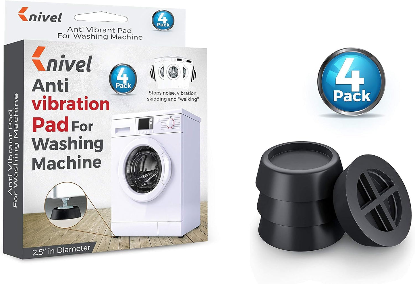 Washing Machine Foot Pads for Anti-vibration and Anti-Walk | Washer and Dryer Anti Slip Mat with Rubber Technology | Ideal for Vibration Reduction and Shock Absorber | Rubber Isolation Feet Set of 4