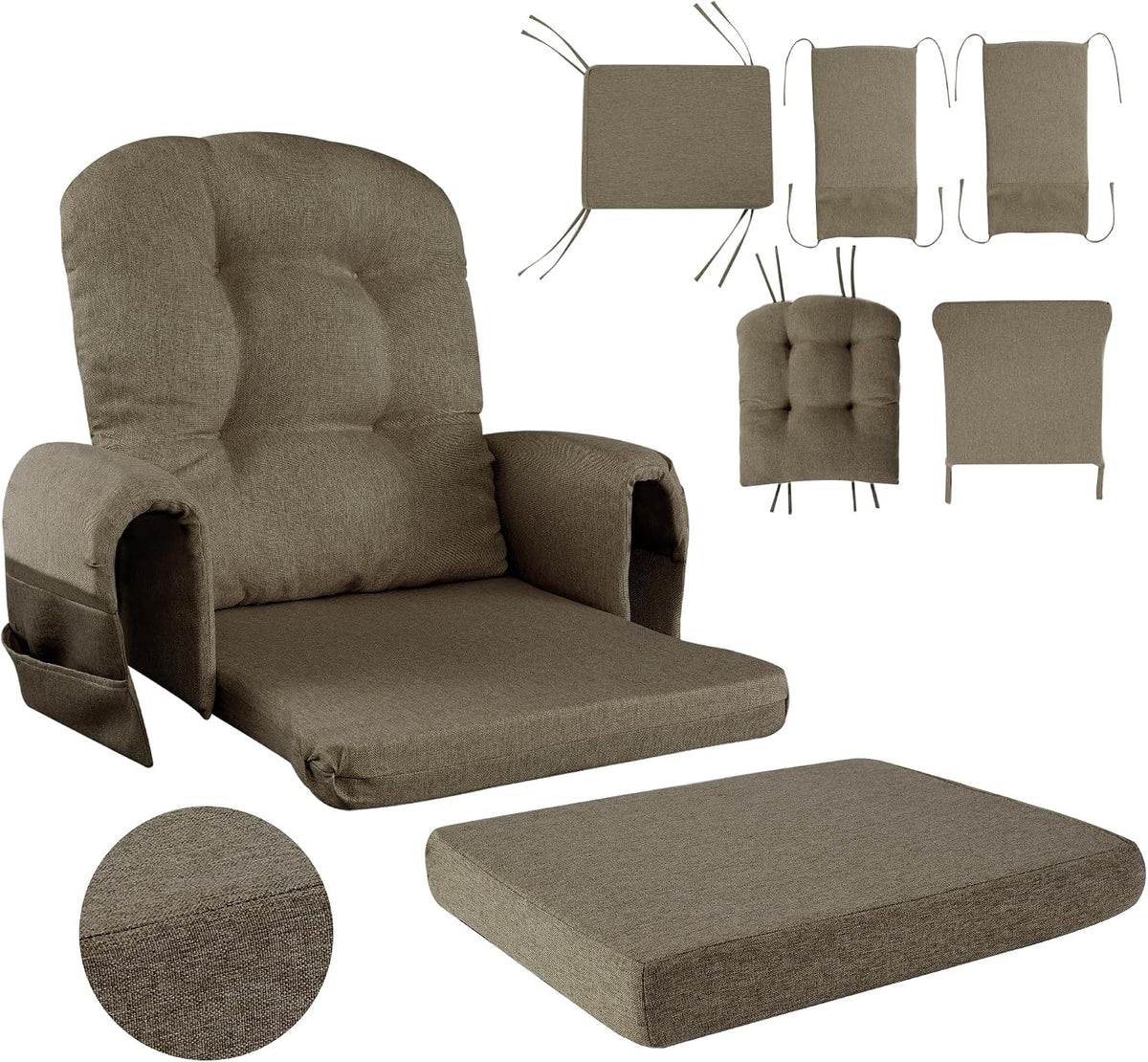 HOMBYS Glider Rocker Replacement Cushions with Storage Side Pocket,Linen-Like Fabric, Foam & Microfiber Filling, Non-Slip & Washable,Thickened & Supportive for Glider Rocking Chair (Khaki)