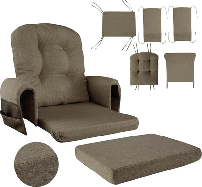 HOMBYS Glider Rocker Replacement Cushions with Storage Side Pocket,Linen-Like Fabric, Foam & Microfiber Filling, Non-Slip & Washable,Thickened & Supportive for Glider Rocking Chair (Khaki)