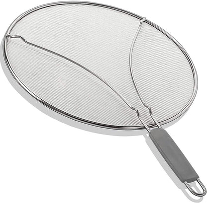 13" Grease Splatter Screen for Cooking | Stainless Steel Oil Splatter Guard and Ultra-Fine Mesh Protects Skin from Burns | TPR Tight-Grip Handle (Red)