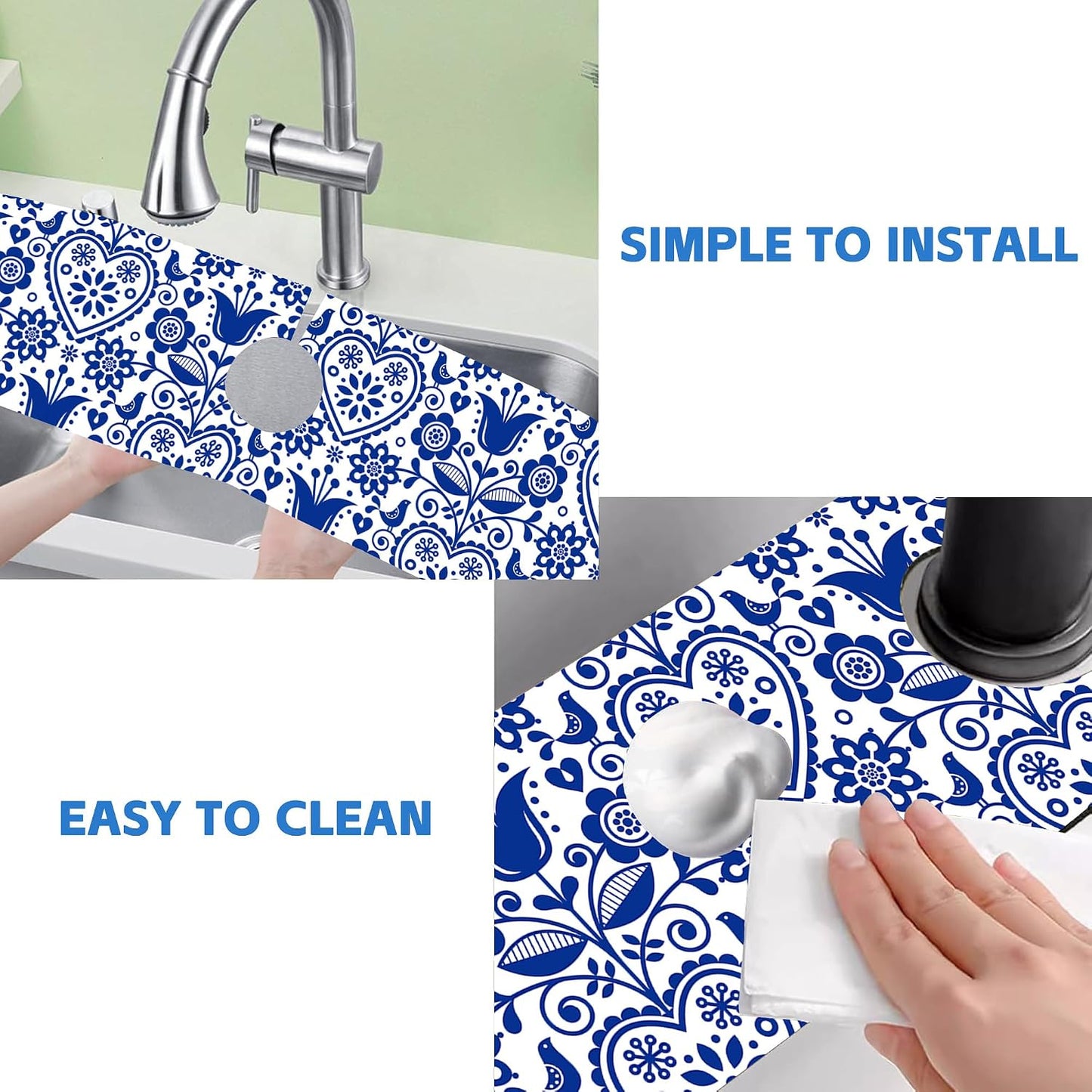 Abstract Watercolor Leaves Sink Faucet Absorbing Mat Sink Splash Guard Faucet Mat Draining Mat Fast Drying Sink Protectors for Kitchen and Bathroom 5.5"×15"