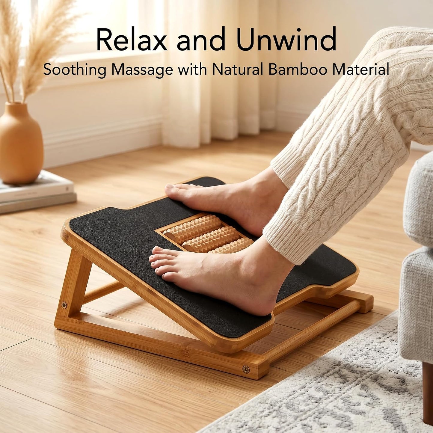 Bamboo Under Desk Foot Rest Foot Stool Rocking Footrest (Nature Semicircle) | Ergonomic Wooden Foot Stool with Non-Slip Surface