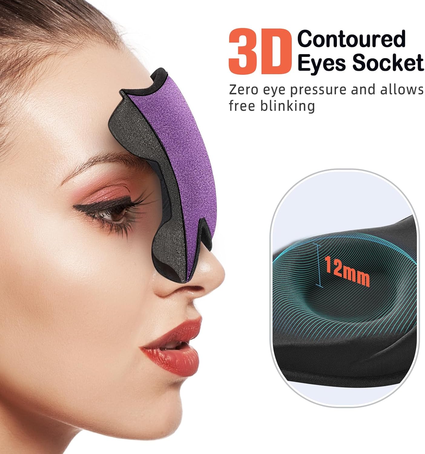 LitBear Sleep Mask for Side Sleeper Women Men, Eye Mask for Sleeping | Light Blocking 3D Contoured Sleeping Mask, Soft Breathable Sleep Eye Mask with Adjustable Elastic Strap for Travel, Black