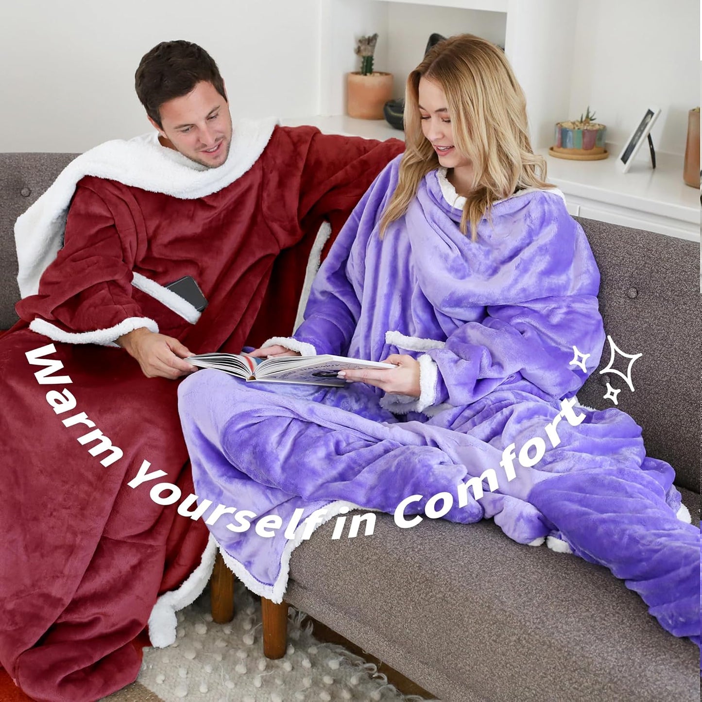 Catalonia Wearable Blanket with Sleeves & Foot Pocket for Adults | Soft Fleece Throw Wrap with Hands-Free Comfort, Perfect for Reading, TV Time & Relaxing, Christmas Gift for Women & Men