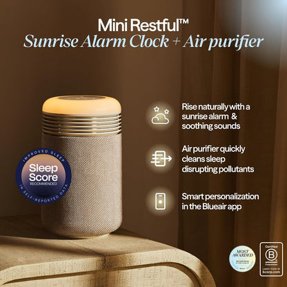 BLUEAIR Air Purifiers with Sunrise Alarm Clock for Home Bedroom Dorm, Beige